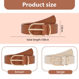 Landrain Women's Fashion Belt, Leather Belt, Women's Belt with Fixed Pin Buckle, Pack of 2, Brown and white