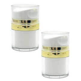 JUVITUS (2 pack) Airless Pump Refillable White and Gold Jar 1.7 oz / 50 ml