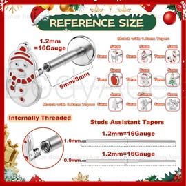 BodyAce 9PCS Christmas Lip Bars Labret Rings, 16 Gauge Flat Back Tragus Earrings for Women, Christmas Tree Conch Helix Piercing Santa Medusa Jewellery [BL:6mm]