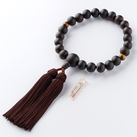 Butsudanya Takita Shoten Kyoto Prayer Beads for Men, Striped Ebony (Matte), 2 Celestial Tiger Eye Stones, 22 Beads, Bag Included, Can Be Used in All Sect Men’s Prayer Beads, Certificate Included