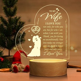 Gifts for Wife Night Light, Wife Birthday Gifts from Husband, Romantic I Love You Gifts for Christmas Wedding Anniversary, Acrylic Night Light USB Power Supply with Wooden Stand [Multicolor]