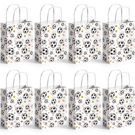 VGOODALL 16PCS Soccer Gift Bags, Soccer Party Favor Bags Paper Bags with Handles Soccer Goodie Bags Treat Candy Bags for Kids Birthday Gift Giving