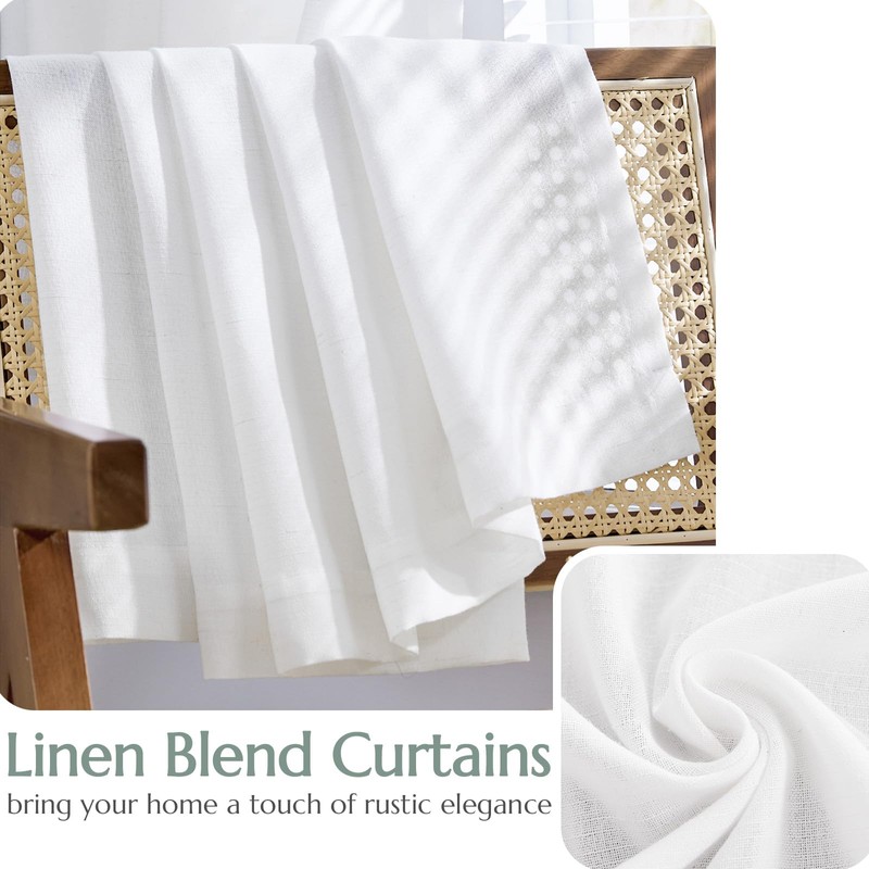 jinchan Linen Blend White Curtains 108 Inches Extra Long for