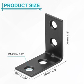 sourcing map 30 Set l Corner Bracket Corner Brace Metal Joint Right Angle Brackets Fastener with Screws for Wood Shelves, Black, 1.18"x0.59"x1.18"