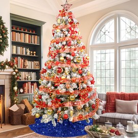 Christmas Tree Skirts 46 Inch Royal Blue Velvet Christmas Tree Skirt Sequin Christmas Tree Mat Rustic Tree Skirt Blue Tree Skirts for Artificial Trees Indoor Outdoor Home Blue Christmas Tree Ornaments