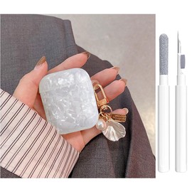 OTOPO for Cute Airpods 2nd/1st Gen Case Pink Girl Wome with Cleaner Kit, Glitter Shell Pattern Airpods 2/1 Protective Cover Skin with Luxury Pearl Shell Keychain for Airpods 2nd/1st Generation, White