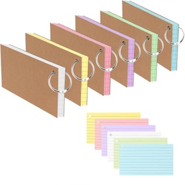 Yeanifeana 300 Index Cards with Reinforced Kraft Paper Cover, 3x5 Inch Study Flashcards & Cue Cards for Learning, Office & Home Supplies, Includes 6 Assorted Colors & 6 Metal Key Rings (300 Sheets)