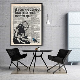 Banksy Girl If You Get Tired Learn To Rest Canvas Street Graffiti Canvas Art Wall Art Home Decor (12in x 18in Modern Black Framed)