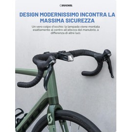 Büchel Ahead - Set di luci per bicicletta, 35/15 Lux, design destro al centro del manubrio, omologato StVZO, ricaricabile, luce LED per bicicletta anteriore e posteriore, colore nero