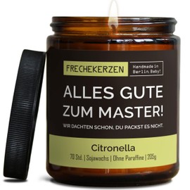 Lustige Citronella Kerze mit Spruch zum Bachelor & Master | Handgemacht aus Sojawachs | In Geschenkbox | Valentinsgeschenk | Uni, Abschluss, Studium, Diplom,Bachelor Master bestanden