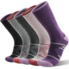 ANTSANG Merino Wool Socks for Men & Women Thermal Winter Hiking Warm Thick Crew Cozy Boot Work Gift Socks Stocking Stuffers 5 Pairs(Purple/Black/Grey Series)