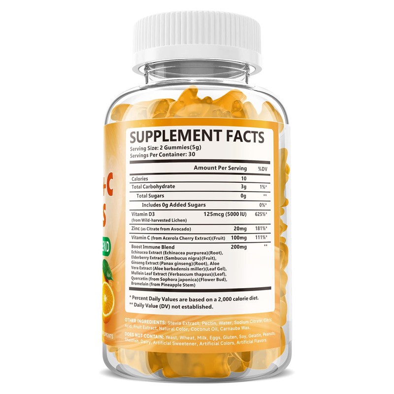 Vitamin C + D3 5000IU + Zinc Gummies for Adults,