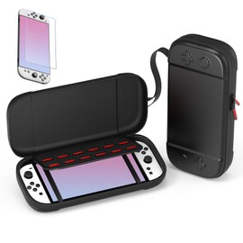 Carrying Case for Switch 2, Portable Travel Carry Case for Switch 2 with Screen Protector, Protective Hard Shell Accessories Kit for Switch with 12 Game Cartridges (Black)