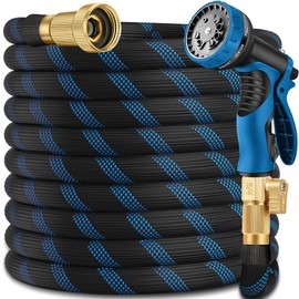 100ft Garden Hose - Water Hoses w/10 Function Spray Nozzle, 2025 New Superior Strength Flexible Hose, 3/4" Brass Connectors- Leakproof Lightweight Water Pipe for Gardening(Blue Black)