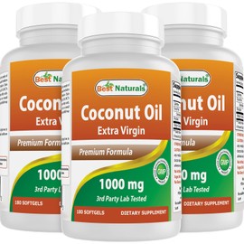 Best Naturals Extra Virgin Coconut Oil 1000 mg Softgel, 180 Count (180 Count (Pack of 3))