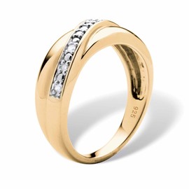 PalmBeach Men's Platinum or 18k Yellow Gold Plated Sterling Silver Diamond Wedding Band Ring (1/10 cttw, I Color, I3 Clarity), Metal, Diamond