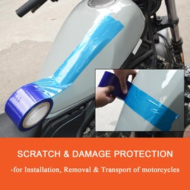 FOVPLUE Self Adhesive Surface Protective Film/Tape – 2.76in x 328ft, Blue Scratch Film Roll Universal for Motorcycle Installations, Painting, Removals, and Transport,Medium-HIGH Adhesion