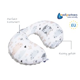 Medi Partners Neck Pillow Children's Neck Support 100% Cotton / Minky Baby Neck Pillow for Car Pushchair Car Travel Sleep Neck Pillow Snooze Roll (Light with Grey Minky)