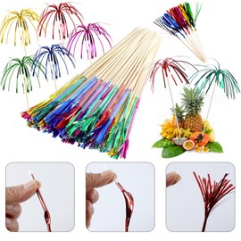 ESUOHYM 100 PCS Fireworks Cocktail Picks Sparklers Toothpicks For Appetizers Skewer Sticks 4.7 Inch Tassel Bamboo Food Picks Charcuterie Boards Cups Accessories Decoration