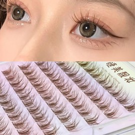 Pestañas Autoadhesivas Marrones, 100 Grupos, Pestañas A Presión, Efecto Natural Y Desenfadado, Pestañas 5D Individuales de 13 Mm, Pre-Encoladas, Extensiones de Pestañas Caseras Sin Pegamento N