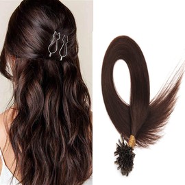 ALISY Human Hair NAIL U TIP Tip Extensions Remy Hair Color Wig Extensions Set of 50 (16inch, 4#)