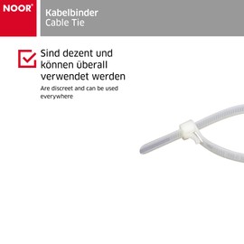 NOOR Nylon Cable Ties, 7.5 x 200 mm, Transparent and Strong Nylon Ties, Inconspicuous and Reusable, Weatherproof Fixings for Privacy Screen, Pack of 25