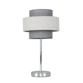 MiniSun Modern Polished Chrome Touch Bedside Table Lamp with a Dark Grey & Light Grey Herringbone Shade