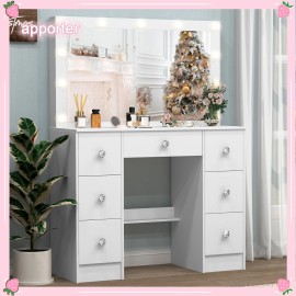 Yamissi Large Vanity Make up Dressing Table With 11 LED Lights Mirror &7Drawers Dressing
