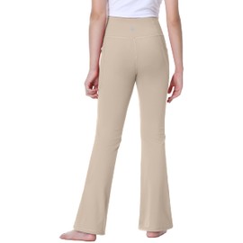 IUGA Girls Flare Leggings High Waist Cute Preppy Clothes for Girls Uniform Pants with Pockets Bell Bottom Pants Khaki