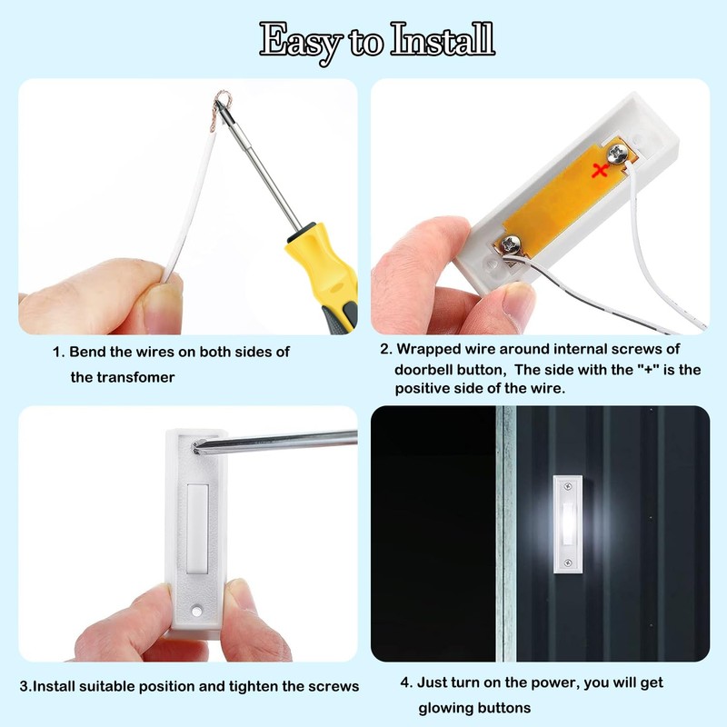 etoper Wired Doorbell Button Lighted,Replacement Door Bell Push Buttons LED