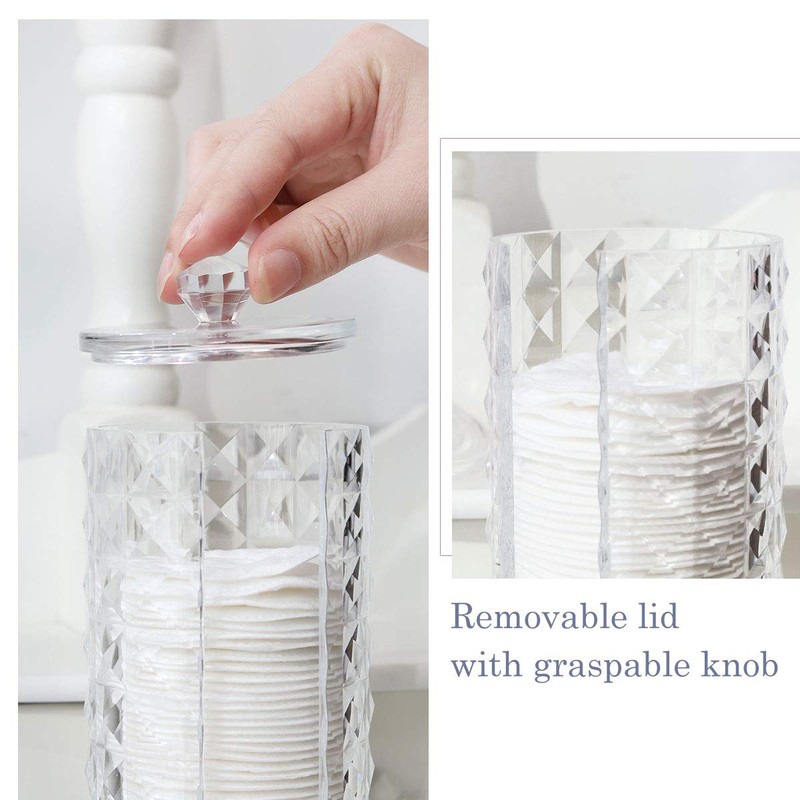 Acrylic Makeup Cotton Round Holder, Luxspire Clear Diamond Pattern Cotton