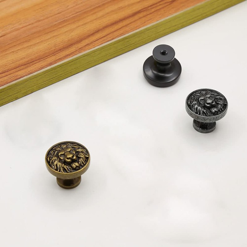 Wwxuanke 4pcs Knobs Flat Lion Head Knobs for Cabinets and