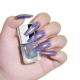 Yimart Holographic Nail Polish,Iridescent Gel Nail Polish,Chrome Rainbow Glitter Nail Polish, Sparkly Shiny Laser Nail Polish Nail Salon at Home women Gift No Require Cured (Silver, 0.24 fl.oz)