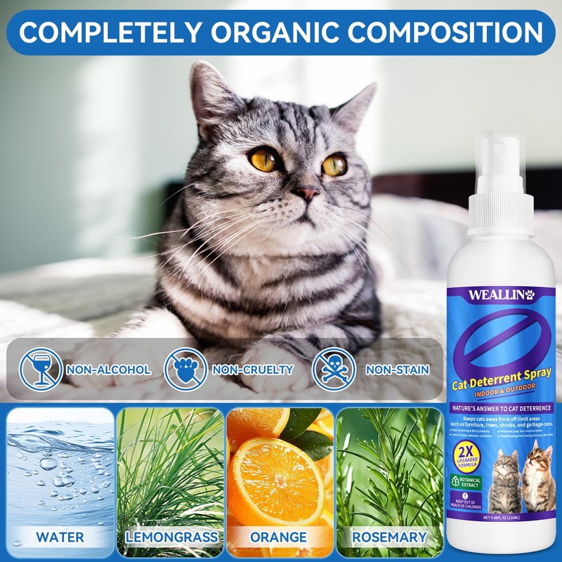 WEALLIN Keep Away Cat Deterrent Spray-2 Pack(8.12 Oz), Natural Cat