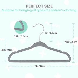 Simple Deluxe Kids Velvet Hangers 30 Pack, Non-Slip Baby Hanger for Infant & Toddler Clothes, 11 Inch Durable Children Hangers for Closet, Grey
