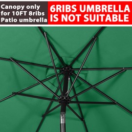 ABCCANOPY 10ft Outdoor Umbrella Replacement Top Suit 8 Ribs (Forest Green)