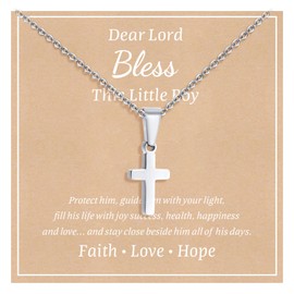 Stainless Steel Cross Necklace for Boys: Minimalist Cross Chain Pendant Necklace Jewelry Baptism Confirmation First Communion Back to School Gifts for Teenage Girl Boys Son Nephew Toddler Kid, Silver