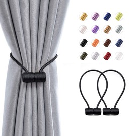 Pretty Jolly 2 Pack Magnetic Curtain Tiebacks 16 Inch Modern Handmade Weave Rope Curtain Holdbacks Convenient Decorative Curtain Drape Tie Backs for Home and Office Window Drapery (Black)