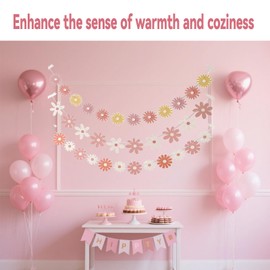 AzureRay Daisy Decoration, Flower Garland Birthday Decoration with 3 Pieces Daisy Banner Retro Boho Style for Party, Children's Birthday Party