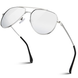 Aviator Sunglasses for Men and Women Trendy Polarized Aviator Sunglasses Metal Frame HD Lens with UV Protection (Silver/Silver)