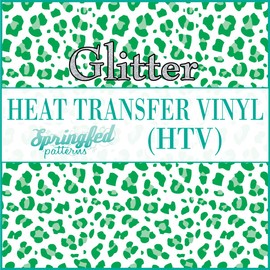 White & Kelly Green Leopard Spots Pattern #3 Glitter HTV 12x18 Sheet Heat Transfer Vinyl Cheetah Print