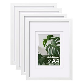 Egofine A4 Picture Frames Set of 4, Made of Solid Wood Covered by Plexiglass 4x6 and 6x8 with Mat or A4 whitout Mat, for Table Top Display and Wall Mounting Photo Frame White