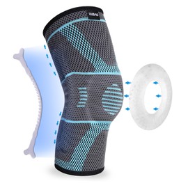 KUBAO Wrestling Knee Sleeve Mens Knee Compression Sleeve Workout Knee Support Lightweight Knee Brace Knitted Nylon Strap Knee Pads Patella Stabilizing Brace Knee Supports Light Gray L
