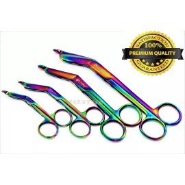 CYNAMED PREMIUM SET  4 Multi Color Rainbow Lister Bandage Scissors 3.5' 4.5' 5.5' 7.25'
