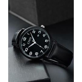 CIVO Watches Men's Women's Leather Bracelet Watch – Minimalist Design Watch Analogue Quartz Classic Men's Watch Women's Watch Date Luminous Waterproof – Gifts for Men Women, Men's black