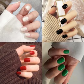 4Box 96 Pcs Short Press on Nails, Square Acrylic Fake Nails St. Patrick's Day Green False Nails for Women and Girls DIY Manicure Decorations (White，Green，Red，Black)