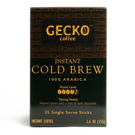 Gecko Coffee Instant Cold Brew Coffee, 100% Arabica Medium-Dark Roast Instant Coffee Packets Single Serve, Smooth, Rich Taste, Great for Hot or Iced Drinks, Sugar-Free Cold Brew Packets, 25 Sticks