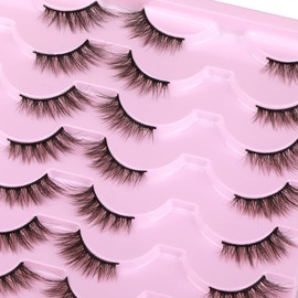 Newcally Corner Eyelashes Half Lashes 3/4 False Lashes DIY Natural Wispy 3D Faux Mink Eye Lashes Cat Eye Fluffy Cluster Fake Eyelashes 14 Pairs