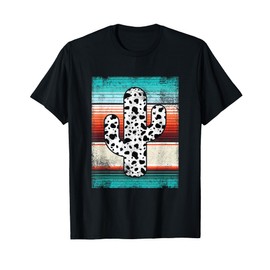 Funny Western Cactus Leopard Cheetah Print Turquoise Serape T-Shirt