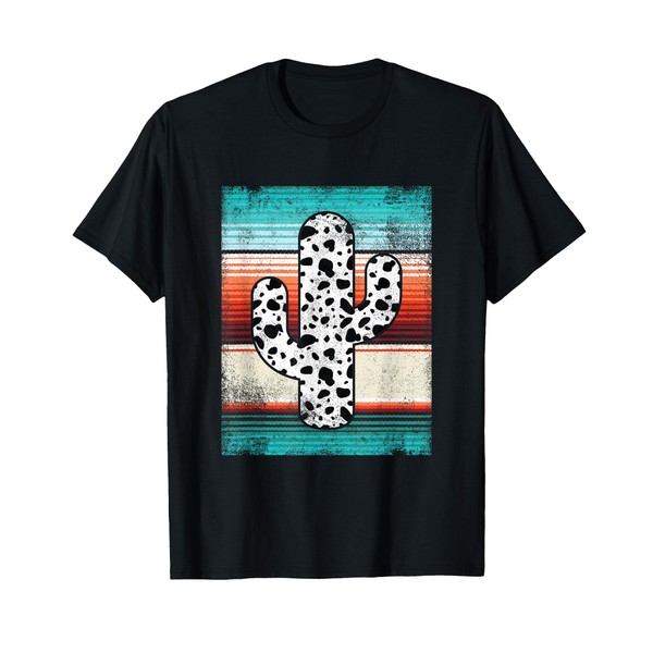 Funny Western Cactus Leopard Cheetah Print Turquoise Serape T-Shirt